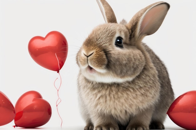 Joyeux lapin célébrant la Saint-Valentin avec un coeur rouge