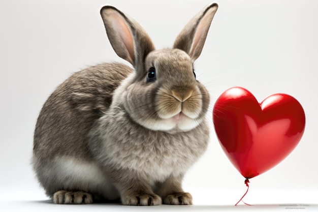 Joyeux lapin célébrant la Saint-Valentin avec un coeur rouge