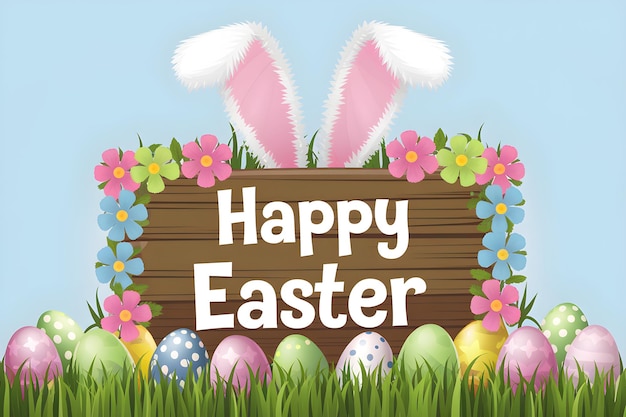 Joyeux lapin de Pâques et œufs