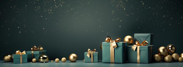 Joyeux Noël et Bonne Année à l'arrière-plan avec des boîtes cadeaux rendu 3D