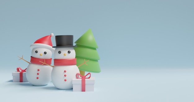 Joyeux Noël et bonne année, bannière de Noël. Avec mignon bonhomme de neige rendu 3d