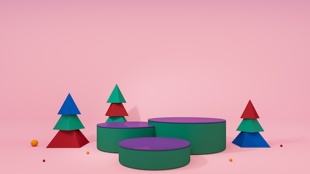 Joyeux Noël et bonne année avec décoration de fond pour le rendu 3D du produit publicitaire