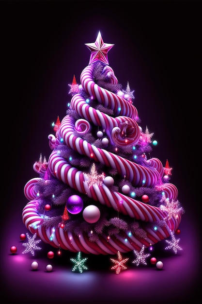 Joyeux Noël et bonne année guirlandes lumineuses de sapin de Noël 3d couleurs violettes de canne de bonbon de flocon de neige