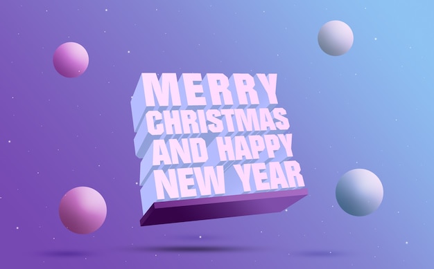 Joyeux Noël et bonne année inscription réaliste avec rendu de boules