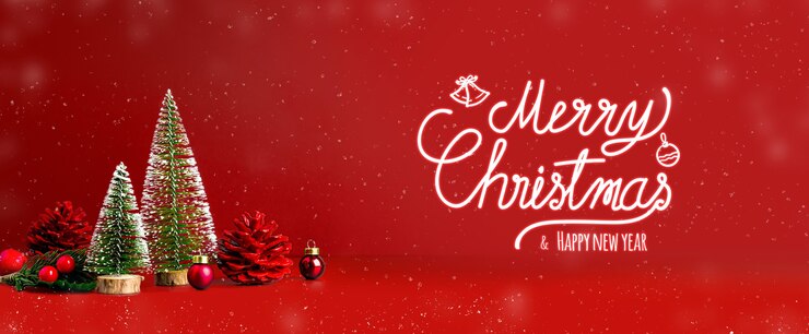 Photo joyeux noël et bonne année texte avec neige tombant sur fond rouge