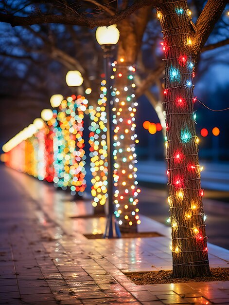 Photo joyeux noël la célébration joyeuse décorations de vacances et fond d'hiver enneigé