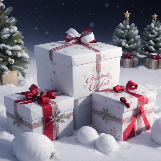 Joyeux Noël avec des coffrets cadeaux de Noël blancs réalistes