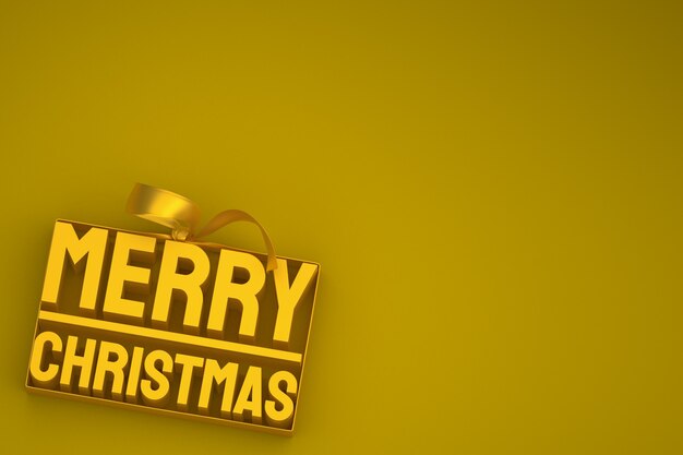 Joyeux Noël design 3d avec arc et ruban sur fond jaune