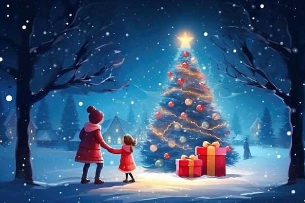 Joyeux Noël Avec Un Grand Sac De Cadeaux Pour Les Enfants Joyeux
