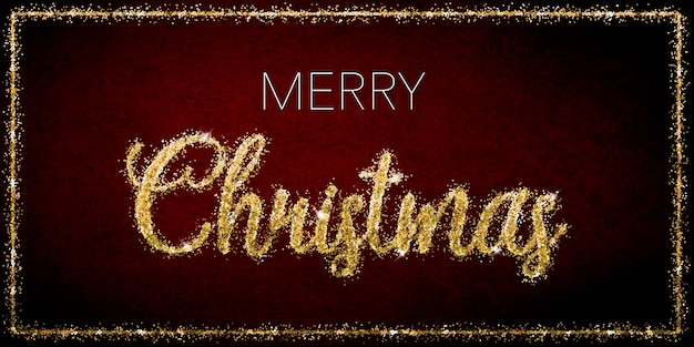 Joyeux Noël avec des lettres de paillettes dorées sur fond rouge foncé