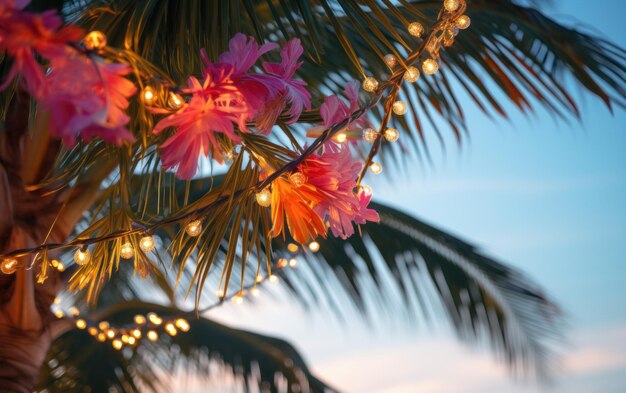 Photo joyeux noël ou réveillon du nouvel an sur une plage ensoleillée