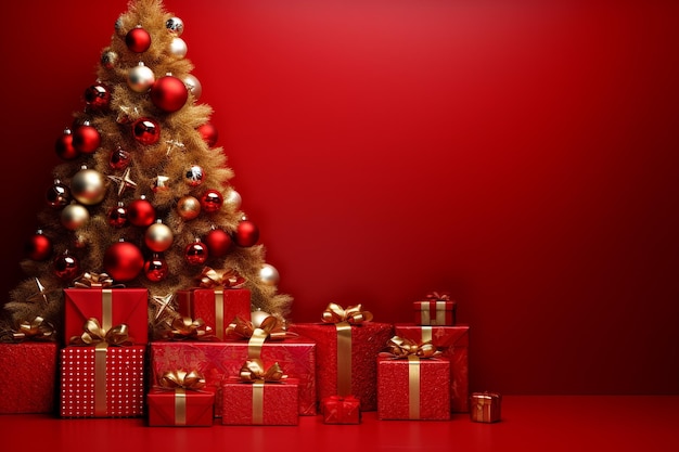 Joyeux Noël salutations et décorations de boules de pommes de pin et de cadeaux et flocon de neige