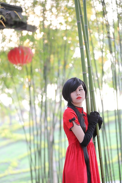 Joyeux Nouvel An chinois. belle jeune femme asiatique robe traditionnelle cheongsam