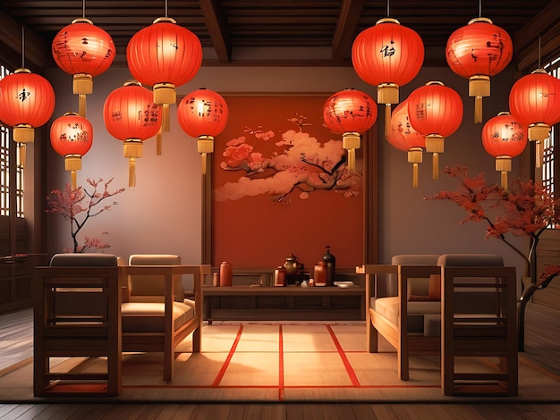 Joyeux nouvel an chinois avec des lampes traditionnelles