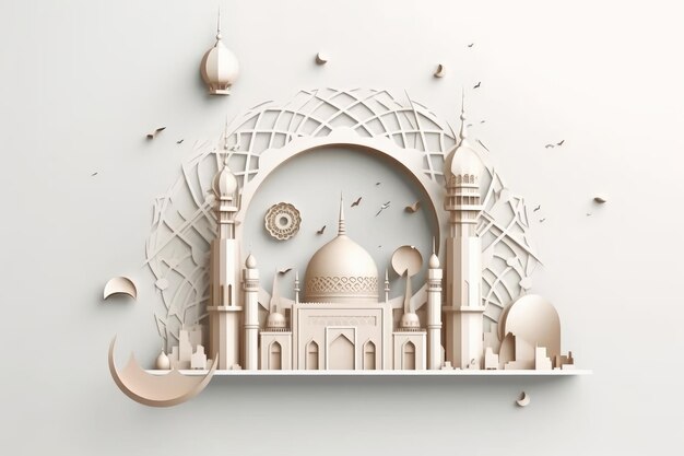 Joyeux nouvel an islamique nouvel an lunaire Hijri avec croissant d'or podium lanterne arabe mosquée 1440 affiche photo créative ou bannière carte de voeux copie espace Lune