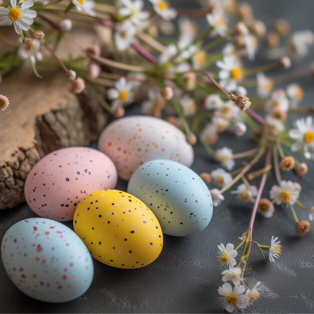 Joyeux Pâques Congratulations à Pâques arrière-plan œufs de Pâques et fleurs