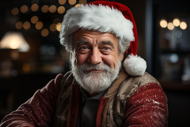 joyeux père noël dans des verres souriant