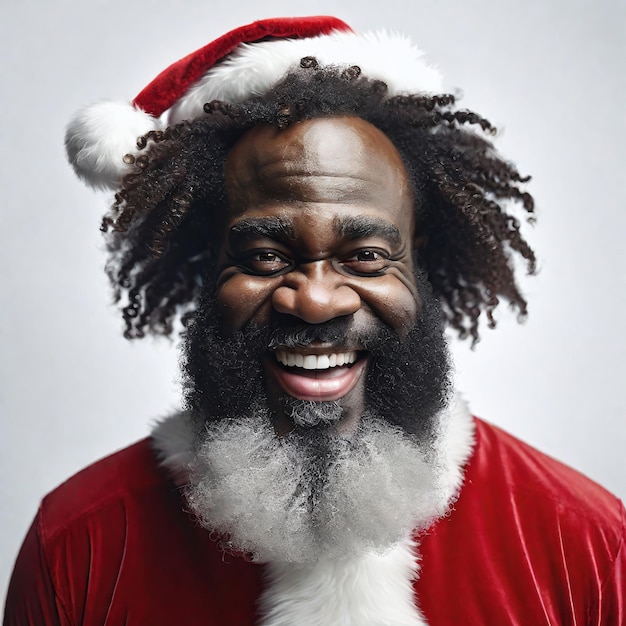 Photo joyeux père noël noir afro fond blanc