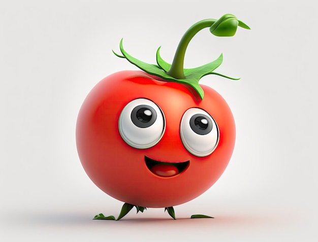 Joyeux personnage de dessin animé de tomate 3D sur fond blanc