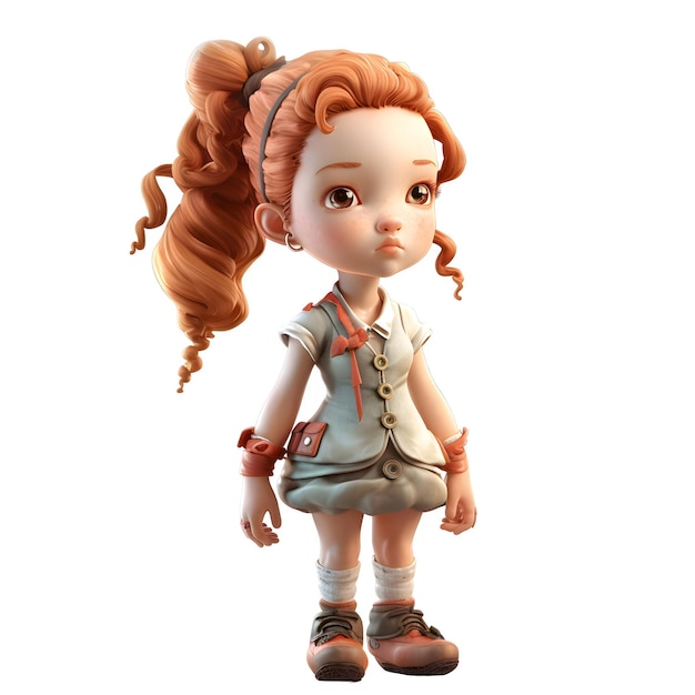 Joyeux personnage de fille 3D avec un grand sourire isolé sur fond blanc