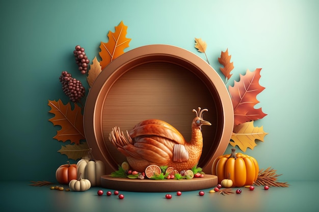 Joyeux Thanksgiving sur fond sombre Illustration AI Générative