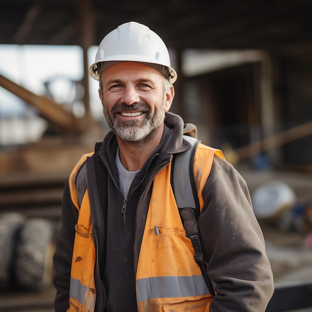 Joyeux travailleur senior sur le chantier de construction