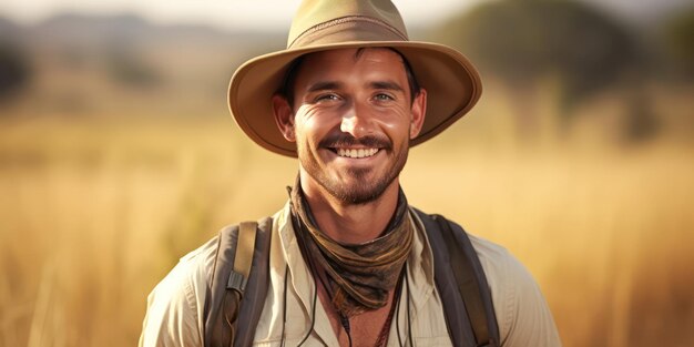 Joyful Man embrasse l'aventure dans sa tenue d'aventurier et son concept touristique de chapeau