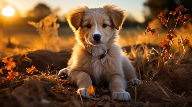 Joyful Puppy Playtime Chiots mignons s'amusant dans une interaction animée Ai générative