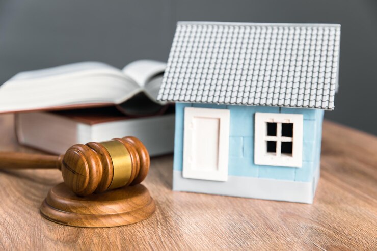 Juge avec modèle de maison et livre de droit