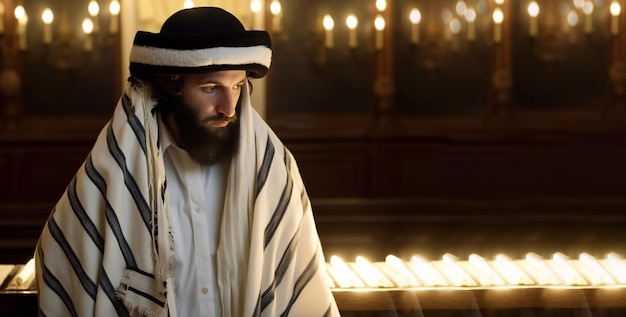 Juif orthodoxe ultra orthodoxe d'un talit dans la synagogue