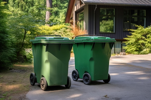 Juillet 7 2022 deux poubelles vertes près d'une résidence à Knislinge Suède