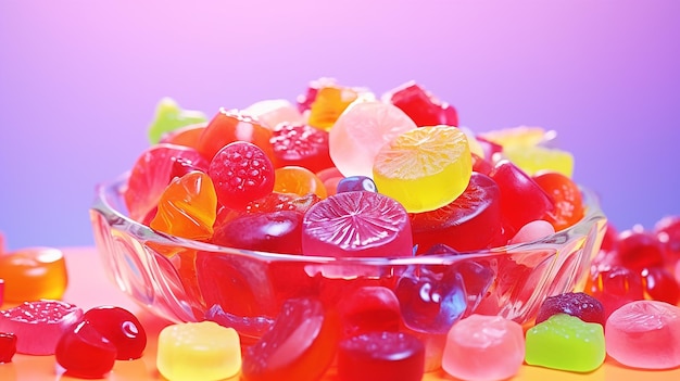 Jujube de bonbons colorés et de gelée de fruits sur fond rose