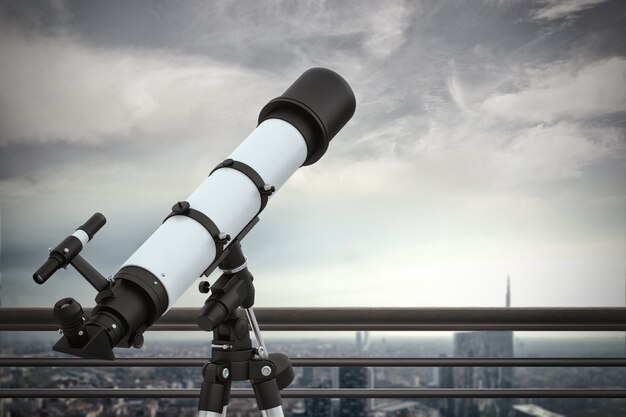 Jumelles avec vue sur la ville depuis le toit du gratte-ciel. Rendu 3D