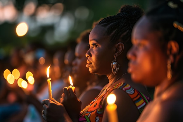 Juneteenth Un groupe de femmes tiennent des bougies dans leurs mains