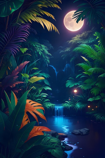 La jungle au clair de luneJungle WallpaperJungle Background ai généré