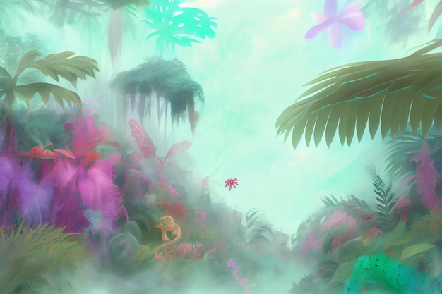Jungle Fever Fantasy brouillard volumétrique IA générative complexe