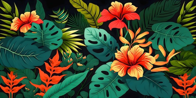 Jungle floral set pattern illustration plat design coloré feuilles à la mode