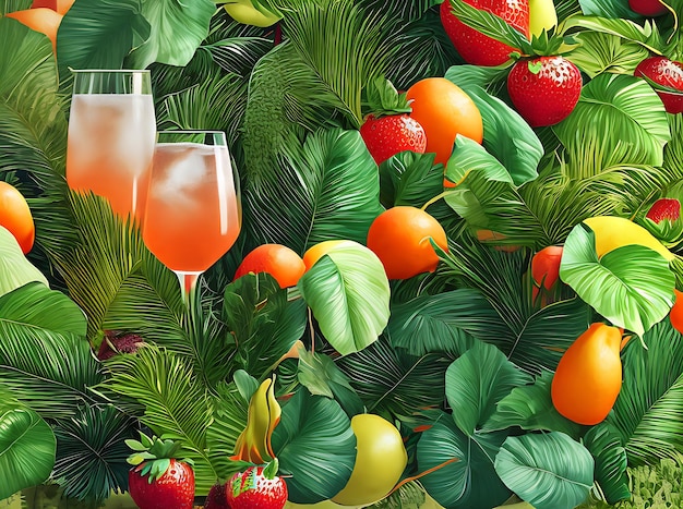 Jungle fluo avec cocktails fruits et ombres