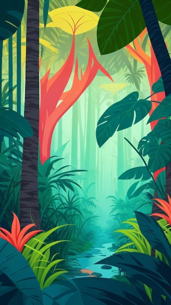 Jungle fond forêt nature scène plat illustration stylisée