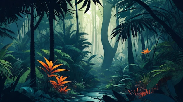 Jungle fond forêt nature scène plat illustration stylisée