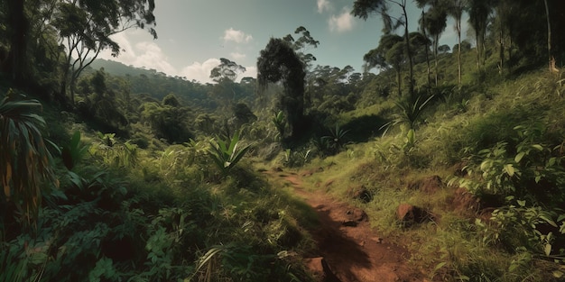 Jungle impénétrable mystérieuse recouverte de plantes exotiques Contexte Un beau chemin à travers la jungle impénétrable Paradis tropical AI générative