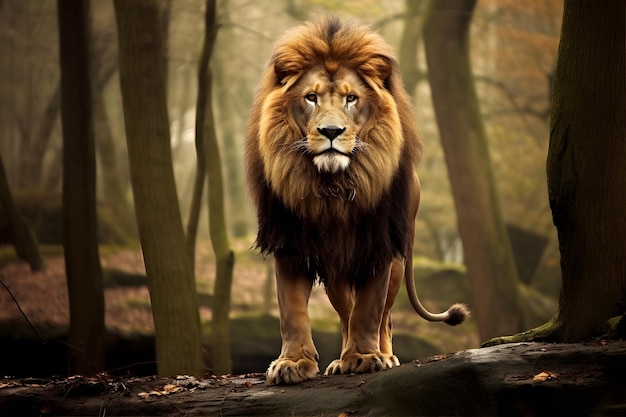 Jungle King Un lion féroce debout fier dans son habitat naturel Generative Ai