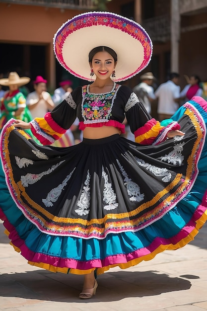 Photo des jupes colorées volent pendant la danse traditionnelle mexicaine