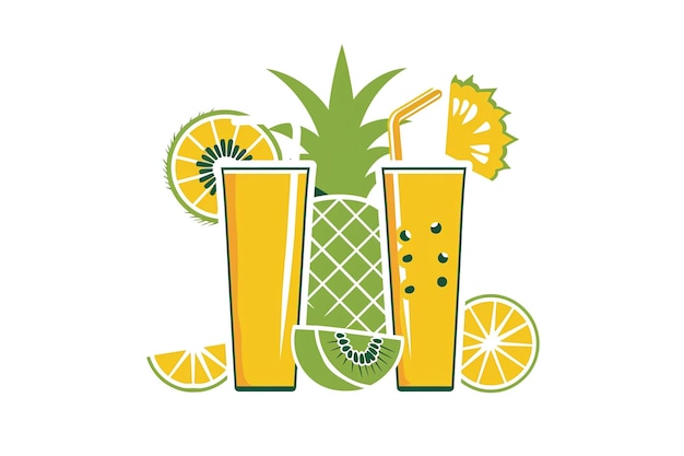 Jus d'ananas et de banane tropicaux rafraîchissants Illustration de fruits vifs et délicieux avec des fruits exotiques