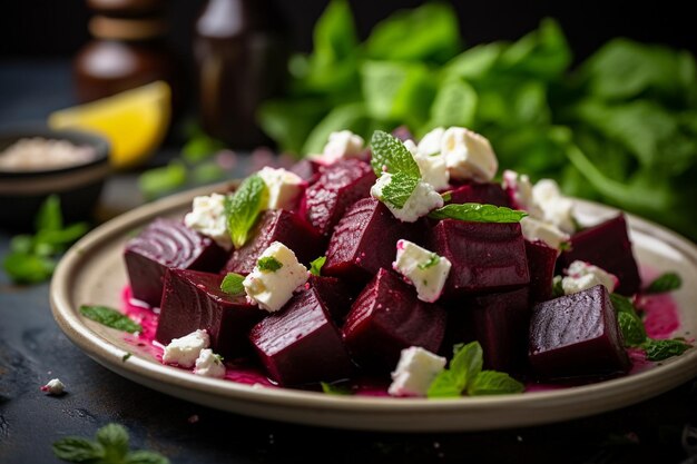 Photo le jus de betterave est utilisé dans une sauce à la salade faite maison avec du vinaigre balsamique