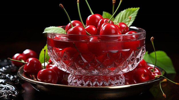 Photo jus de cerise rouge dans un bol en verre