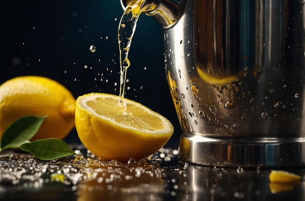 Le jus de citron est versé dans un cocktail shaker