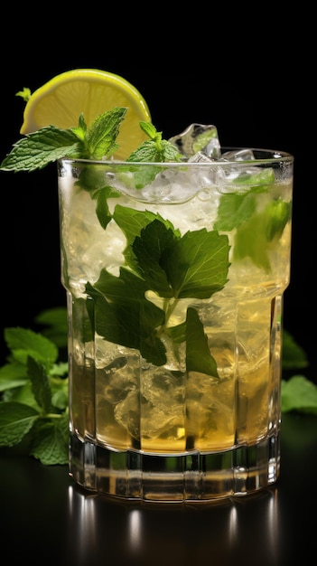 jus de citron avec feuille verte en verre et verre sur une table fond d'écran uhd