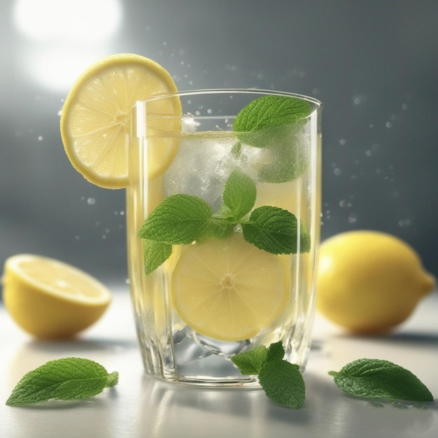 Photo jus de citron avec des feuilles de menthe