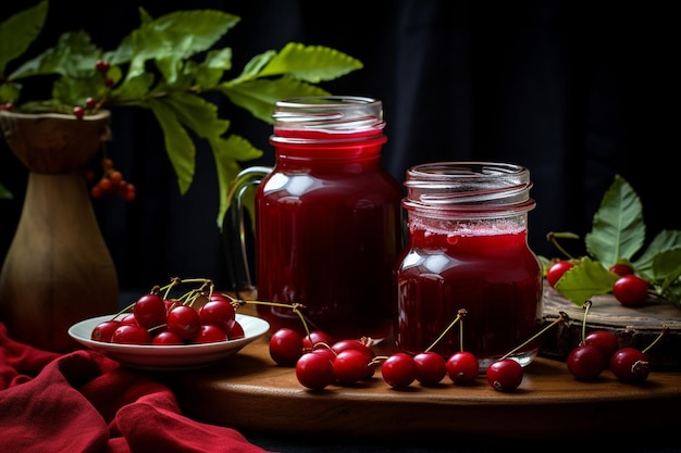 Jus de cornel dans des verres et des pots